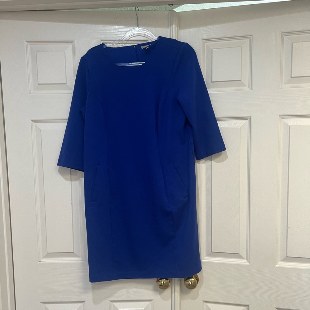 Chico’s Mid Length Modest Secretary Blue Career Office Smart Dress . Size Large